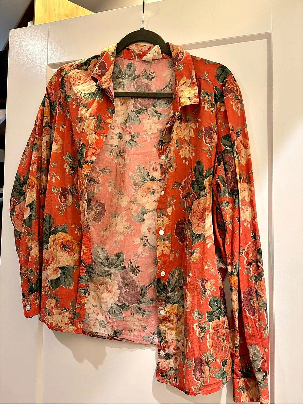 Sézane Chlo Shirt Floral Button Down Red & Pink Size 38